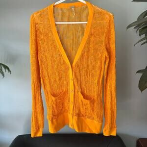 Free People Beach Loose Open Knit Cardigan Sweater Marigold Apricot Size XS